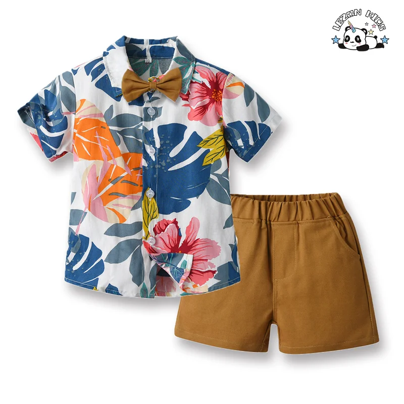 2024 Hot Sale 2 Piece Outfits Hawaiian Shorts Sets Button Down Short Sleeve Shirt and Shorts for boys