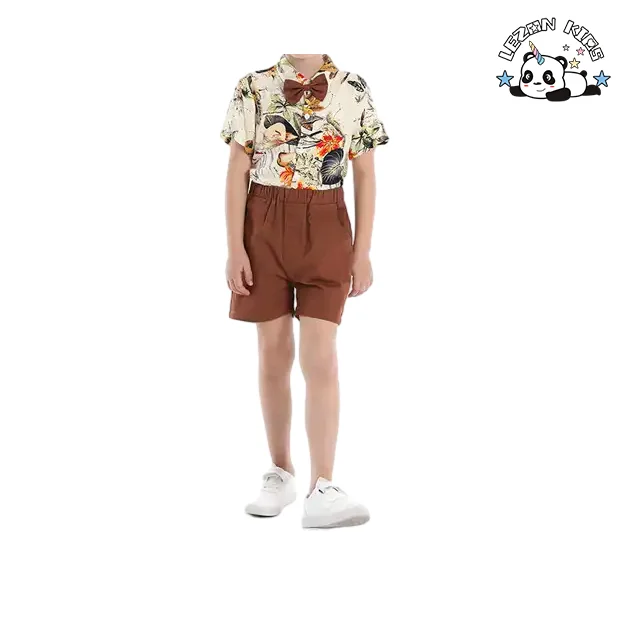 2024 Hot Sale 2 Piece Outfits Hawaiian Shorts Sets Button Down Short Sleeve Shirt and Shorts for boys - Product Image