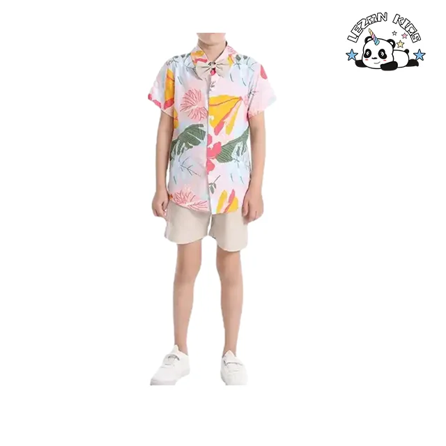 2024 Hot Sale 2 Piece Outfits Hawaiian Shorts Sets Button Down Short Sleeve Shirt and Shorts for boys - Product Image