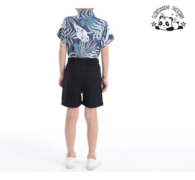 2024 Hot Sale 2 Piece Outfits Hawaiian Shorts Sets Button Down Short Sleeve Shirt and Shorts for boys - Product Image