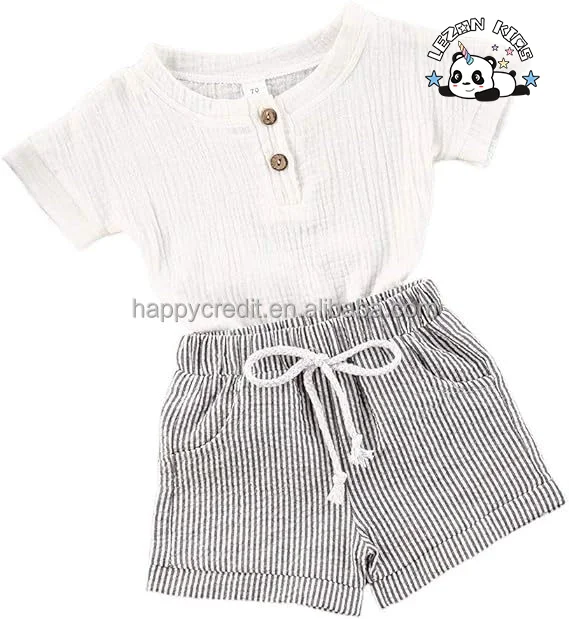 2024 Hot Sale 2Pcs Summer Short Sleeve T-Shirt Tops Elastic Waistband Shorts Boys Set