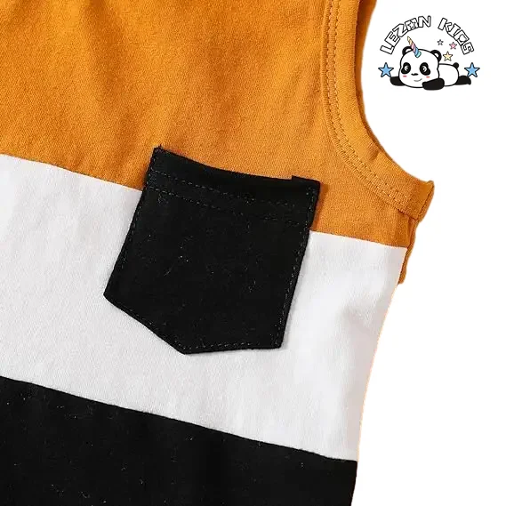 2024 Hot Sale Color Block Sleeveless Tops and Casual Shorts Summer Boys Clothing Set - Product Image