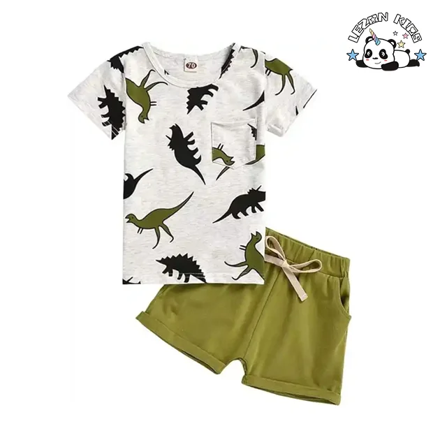 2024 Hot Sale Summer Outfits Dinosaur T-Shirt & Shorts Boys Clothing Set For 3-8 Years