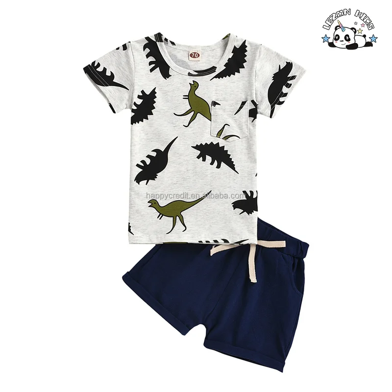 2024 Hot Sale Summer Outfits Dinosaur T-Shirt & Shorts Boys Clothing Set For 3-8 Years - Product Image