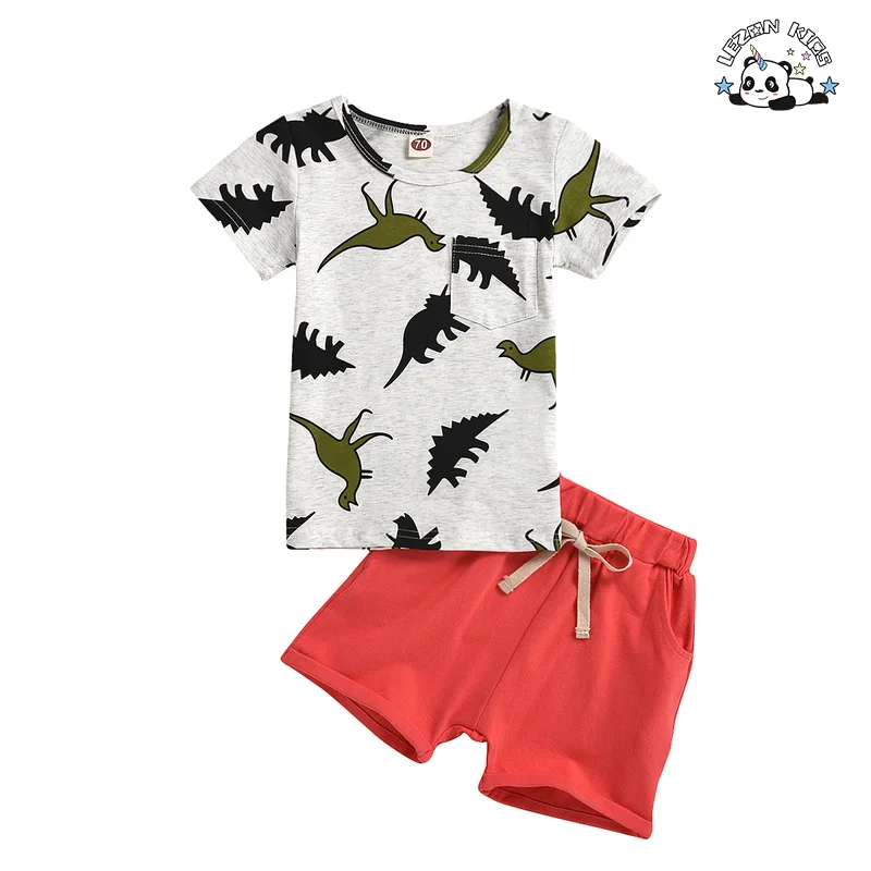 2024 Hot Sale Summer Outfits Dinosaur T-Shirt & Shorts Boys Clothing Set For 3-8 Years - Product Image