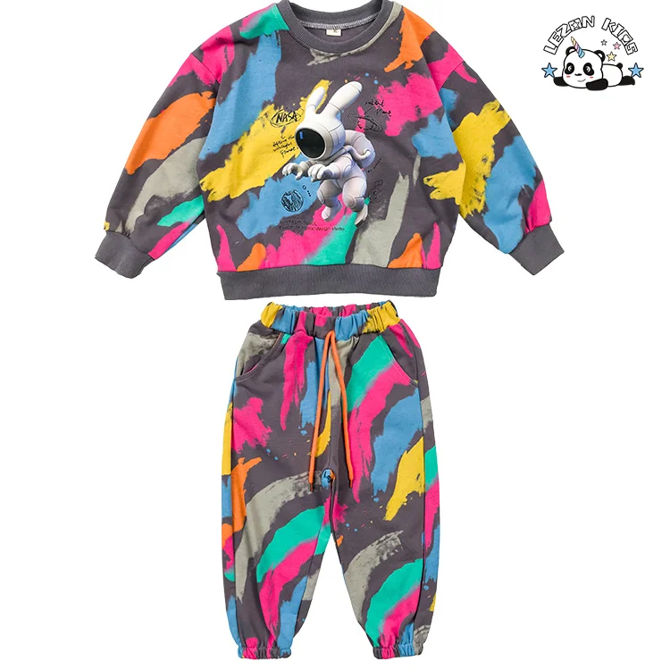 Boys winter suit camouflage tie-dye breathable handsome children's sweatshirt trousers two-piece suit