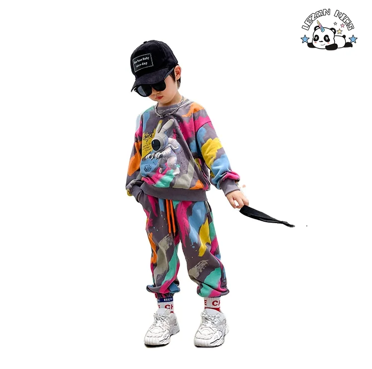 Boys winter suit camouflage tie-dye breathable handsome children's sweatshirt trousers two-piece suit - Product Image