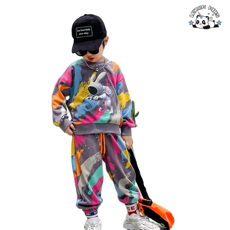 Boys winter suit camouflage tie-dye breathable handsome children's sweatshirt trousers two-piece suit - Product Image