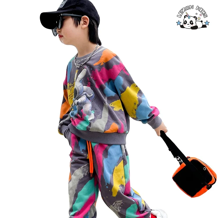 Boys winter suit camouflage tie-dye breathable handsome children's sweatshirt trousers two-piece suit - Product Image