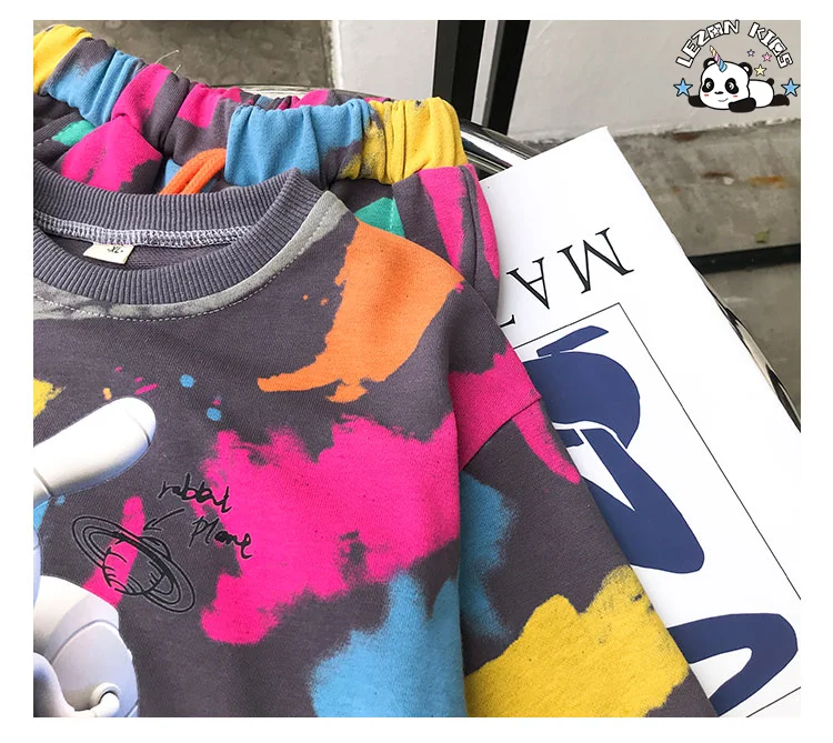 Boys winter suit camouflage tie-dye breathable handsome children's sweatshirt trousers two-piece suit - Product Image