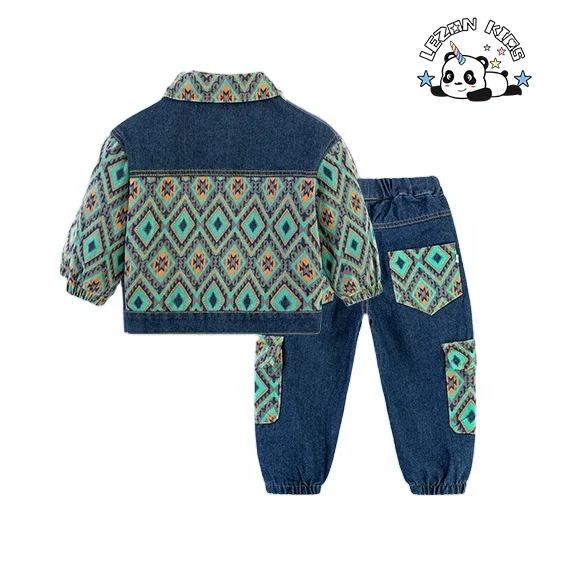 Boys' Autumn Suit New Fashionable Kids' Two Pieces Clothing Casual Baby Checked Denim Pant Set - Product Image