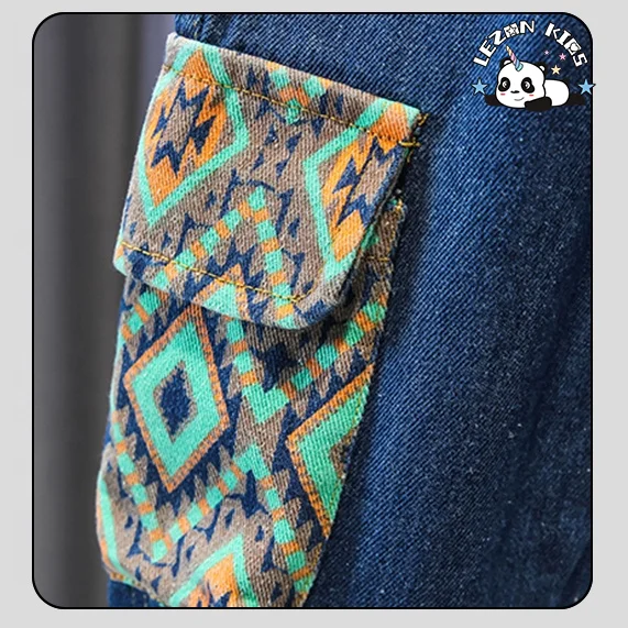 Boys' Autumn Suit New Fashionable Kids' Two Pieces Clothing Casual Baby Checked Denim Pant Set - Product Image