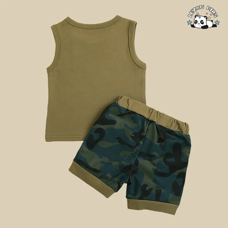 Conjunto de duas peças de roupa de praia de coco estilo férias à beira-mar de verão para meninos colete sem mangas e shorts - Product Image