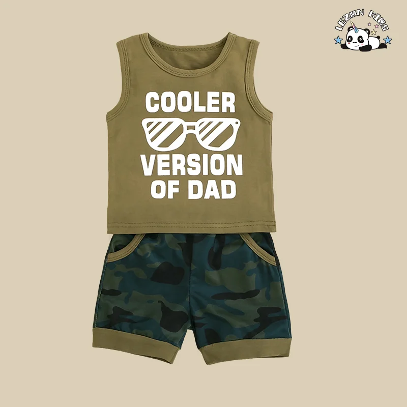 Conjunto de duas peças de roupa de praia de coco estilo férias à beira-mar de verão para meninos colete sem mangas e shorts - Product Image