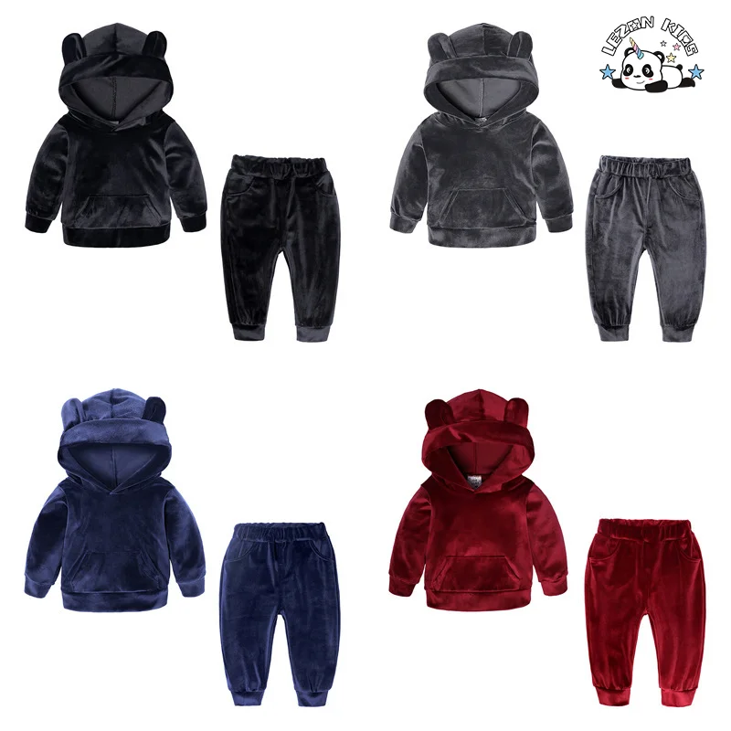 Children's Clothe Set Spring Autumn Boy's Hoodie Two-Piece Golden Velvet Girls' Sportswear - Product Image