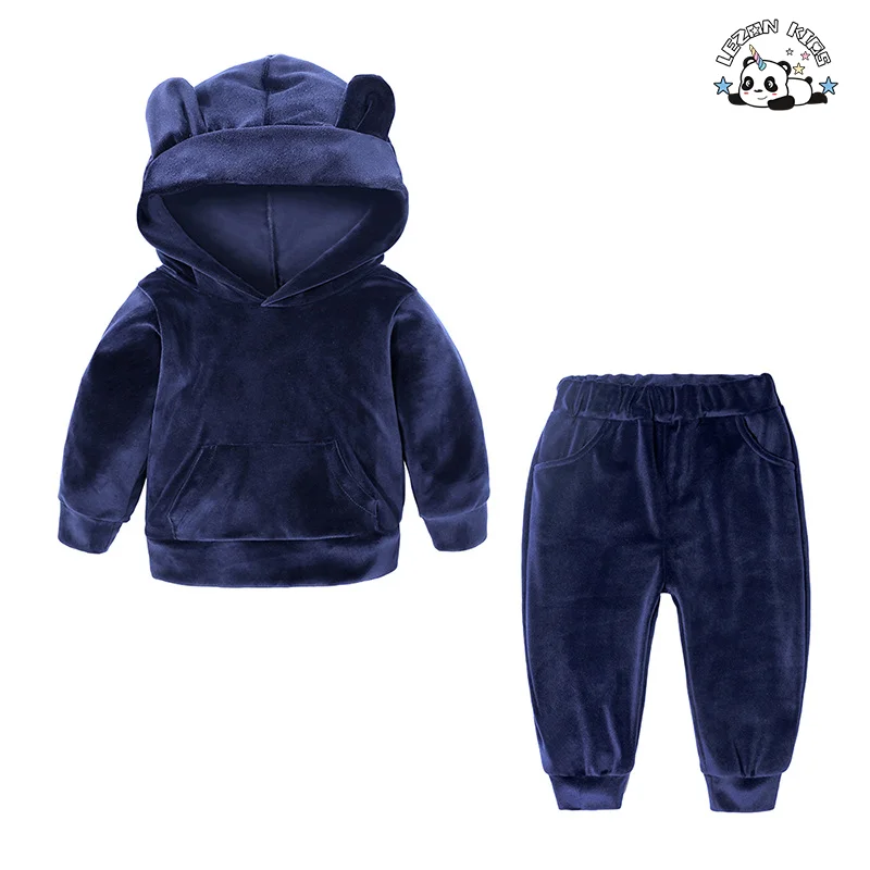 Children's Clothe Set Spring Autumn Boy's Hoodie Two-Piece Golden Velvet Girls' Sportswear - Product Image