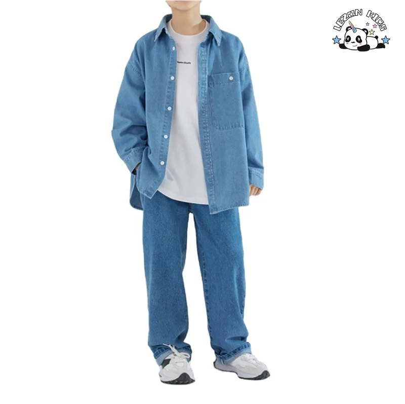 Children's Denim Jean Shirt Straight Loose Pants Casual Two-piece Suit Boys Denim Clothing Set