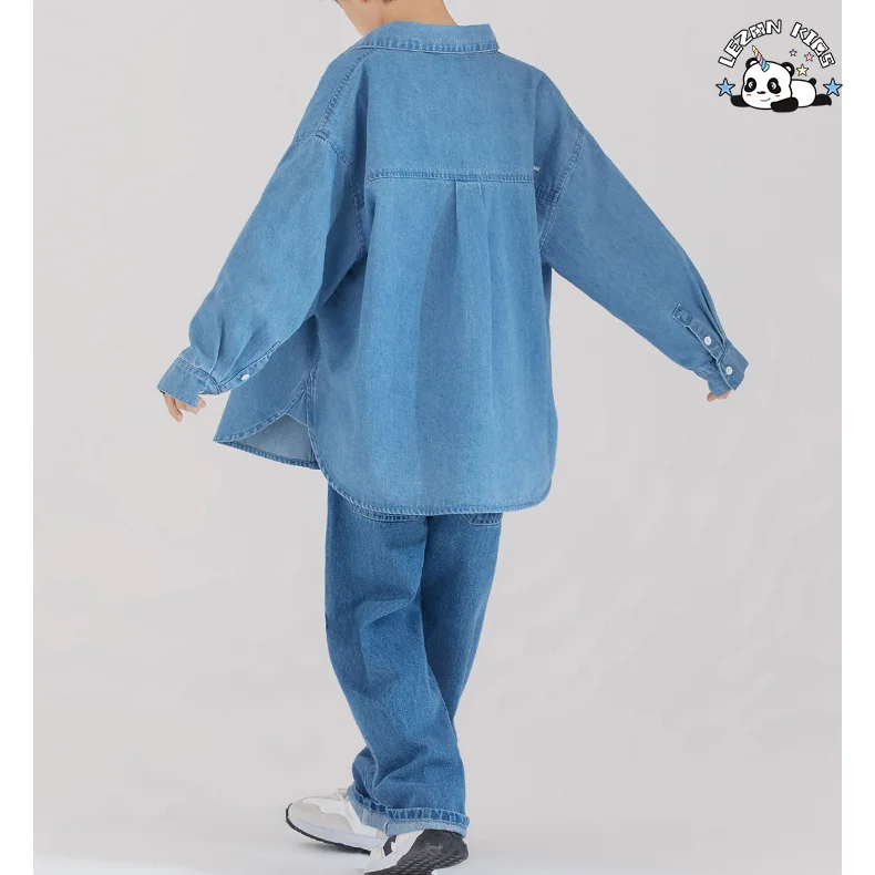 Children's Denim Jean Shirt Straight Loose Pants Casual Two-piece Suit Boys Denim Clothing Set - Product Image