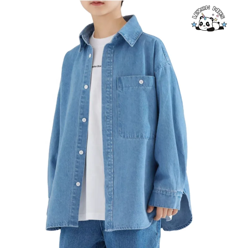 Children's Denim Jean Shirt Straight Loose Pants Casual Two-piece Suit Boys Denim Clothing Set - Product Image