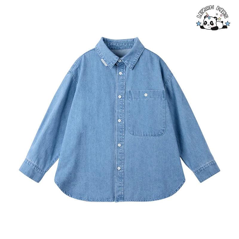 Children's Denim Jean Shirt Straight Loose Pants Casual Two-piece Suit Boys Denim Clothing Set - Product Image