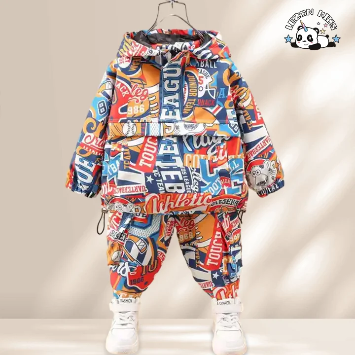 Children's Wear Boys 2023 New Cartoon Print Hooded Jacket Jogging Fashion Sport Boy 2 Piece Sets - Product Image