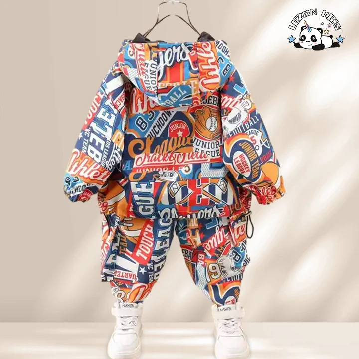 Children's Wear Boys 2023 New Cartoon Print Hooded Jacket Jogging Fashion Sport Boy 2 Piece Sets - Product Image