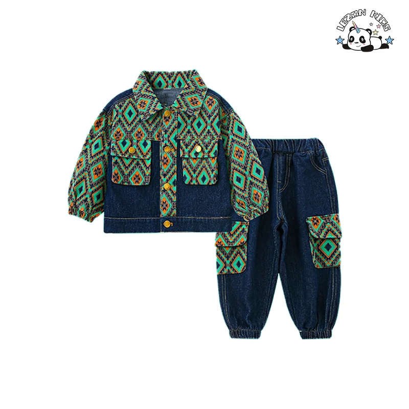 Custom Boys Clothing Sets Comfortable Denim Boy Set Toddlers Summer Sweatshirt Fun Animal Cartoon Prints Two-Piece Pants Outfit