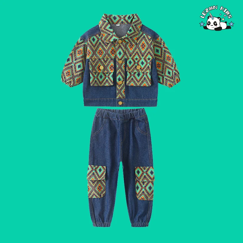 Custom Boys Clothing Sets Comfortable Denim Boy Set Toddlers Summer Sweatshirt Fun Animal Cartoon Prints Two-Piece Pants Outfit - Product Image