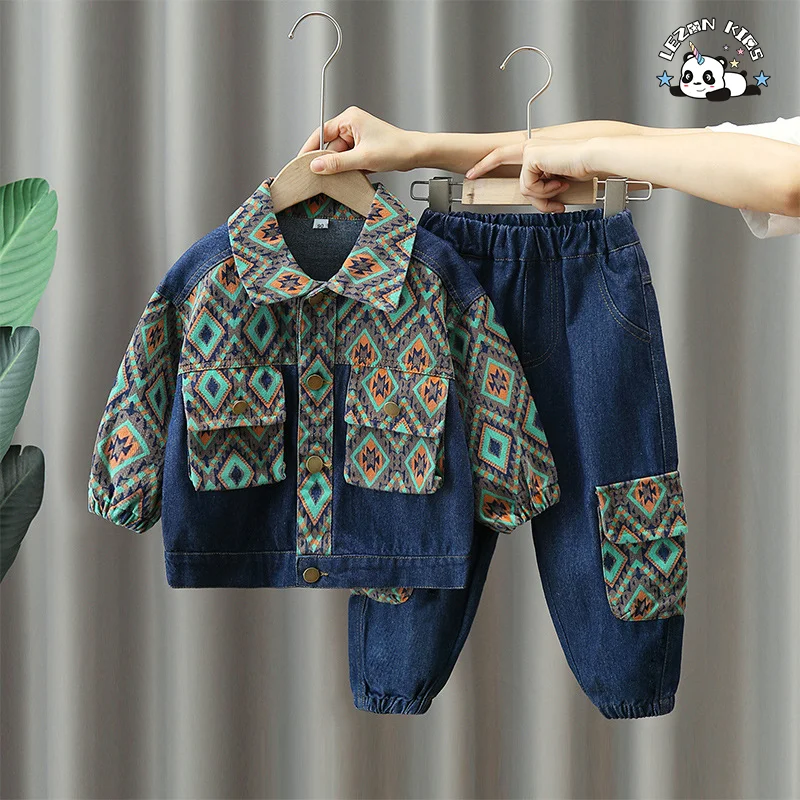 Custom Boys Clothing Sets Comfortable Denim Boy Set Toddlers Summer Sweatshirt Fun Animal Cartoon Prints Two-Piece Pants Outfit - Product Image