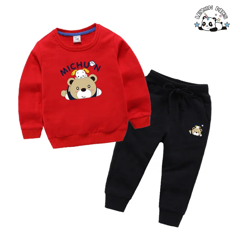 Custom Child Suit Set Boy Cartoon Round Neck Cotton Long Sleeve Sweatshirt Pants Boy Suit