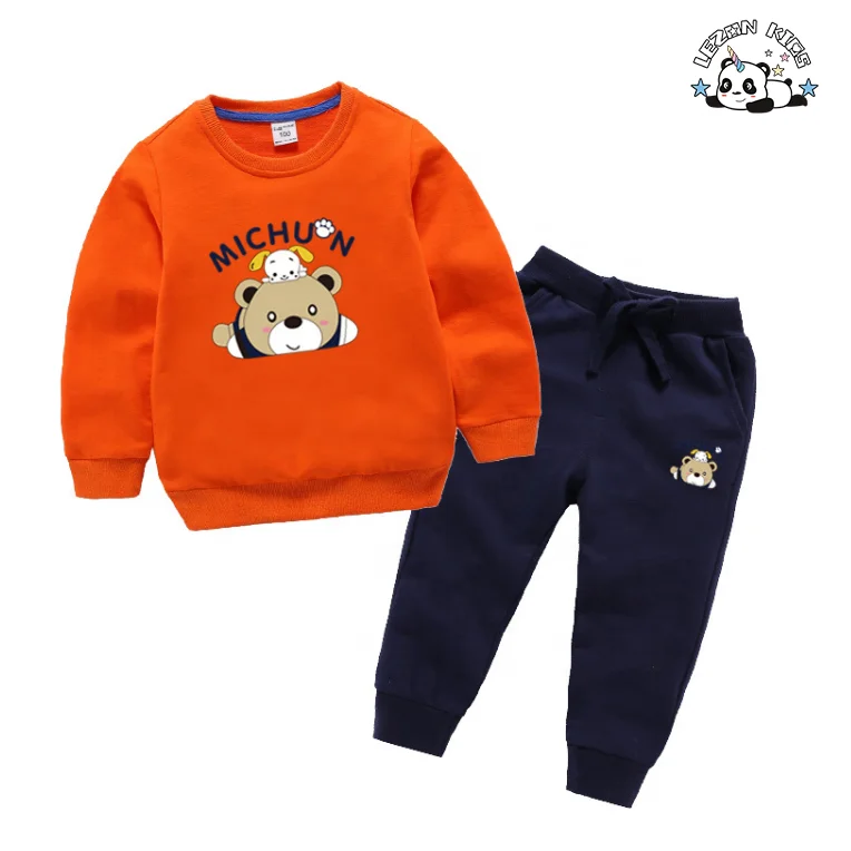 Custom Child Suit Set Boy Cartoon Round Neck Cotton Long Sleeve Sweatshirt Pants Boy Suit - Product Image