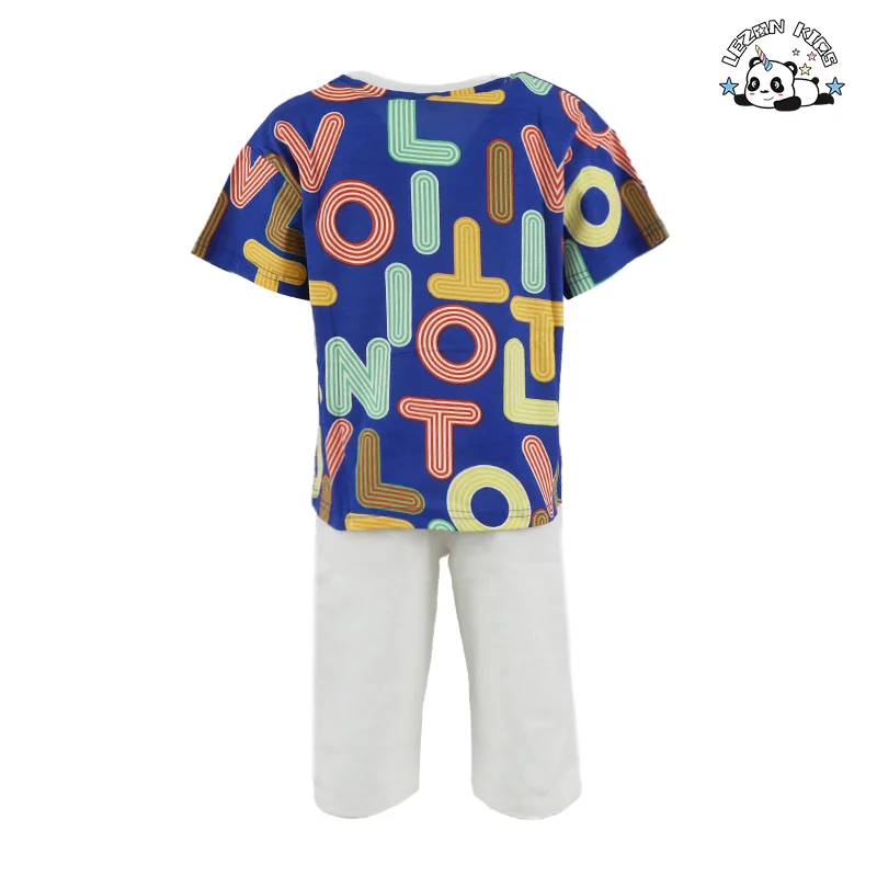 Custom Children Boys Smile Print T-shirt Denim Short Set Cute Boys Clothing Sets - Product Image