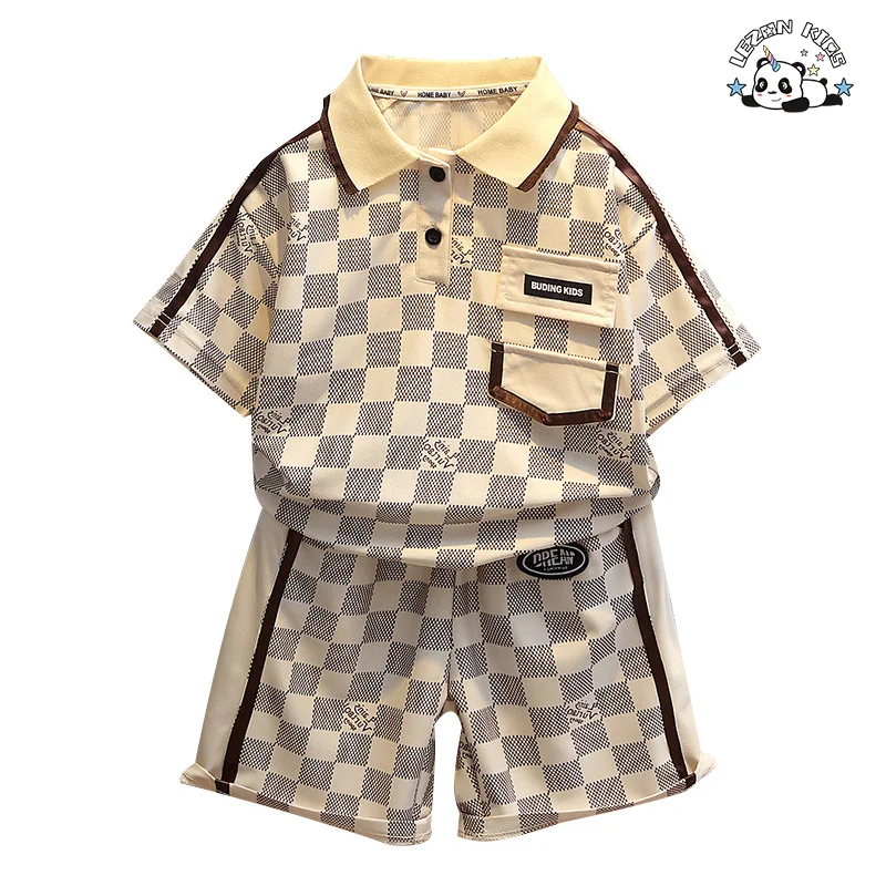 Custom Children Summer Clothing Polo Shirt Short Boy Set