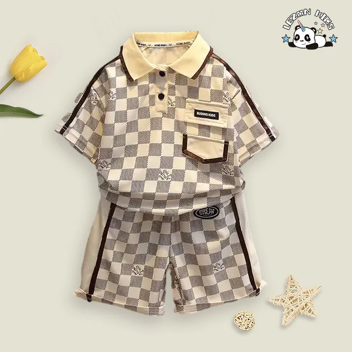 Custom Children Summer Clothing Polo Shirt Short Boy Set - Product Image