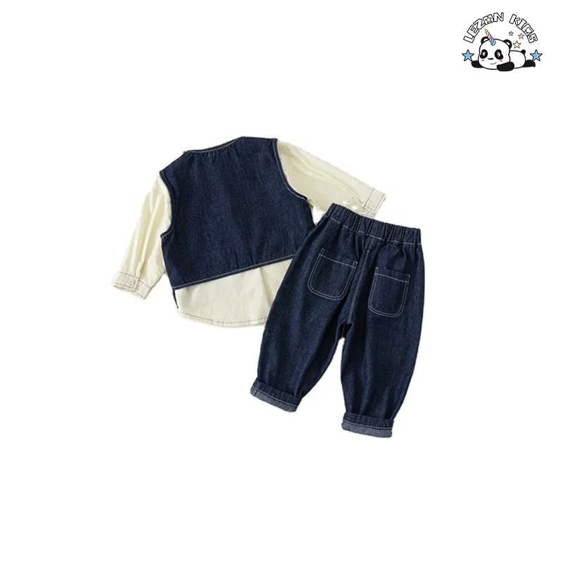 Custom Wholesale Kids Clothing Boys' Denim Vest Three Piece Set Autumn Wear Jean Pants Set for Baby Boy - Product Image