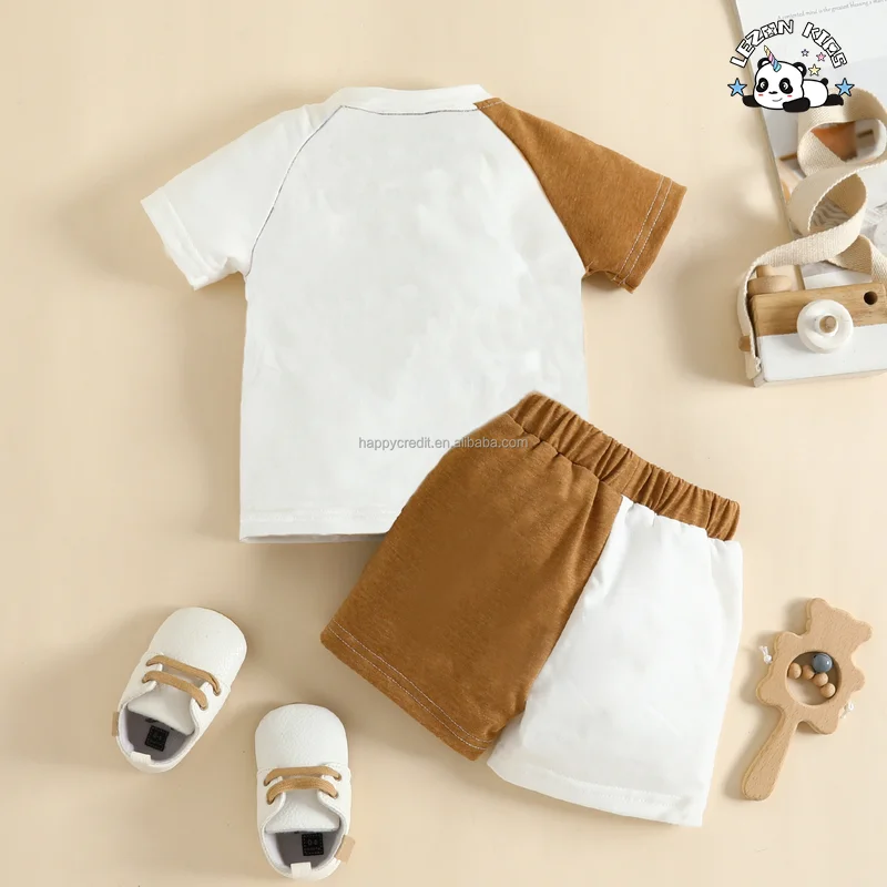 Customizable Arrival Fashion Color Block T-shirt Shorts Kids Clothing Sets for Boys in Summer - Product Image