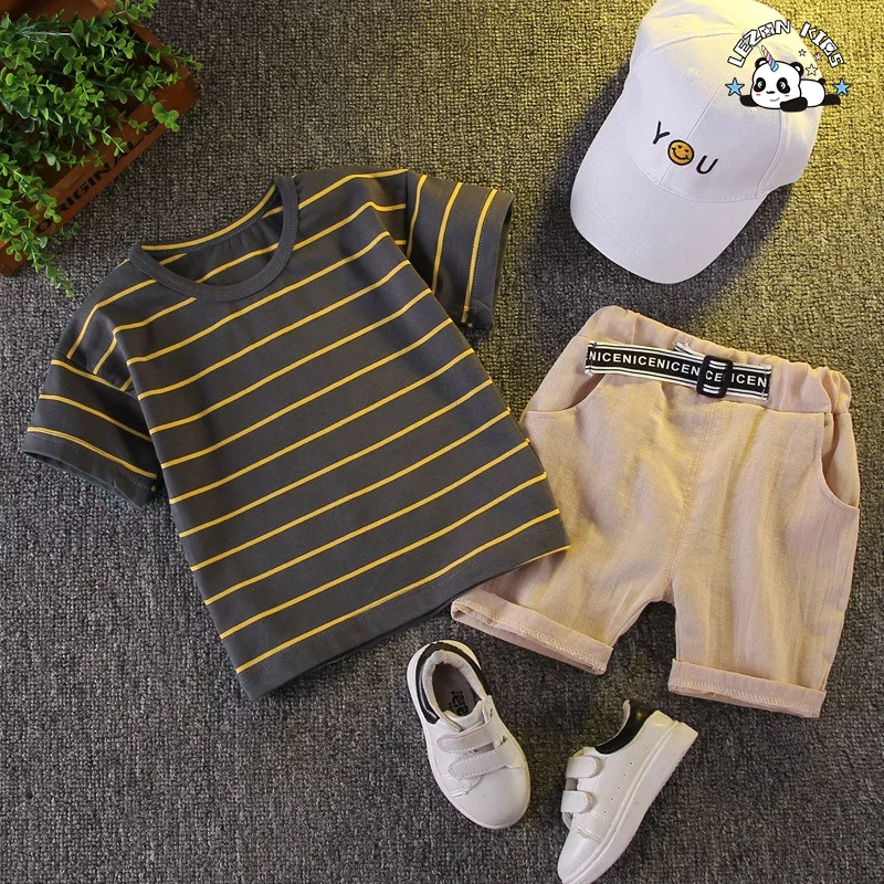 Customizable Baby Boys Short Sleeve T-shirt Tops&amp Pants Outfit 2pcs Set Casual Clothes Sets