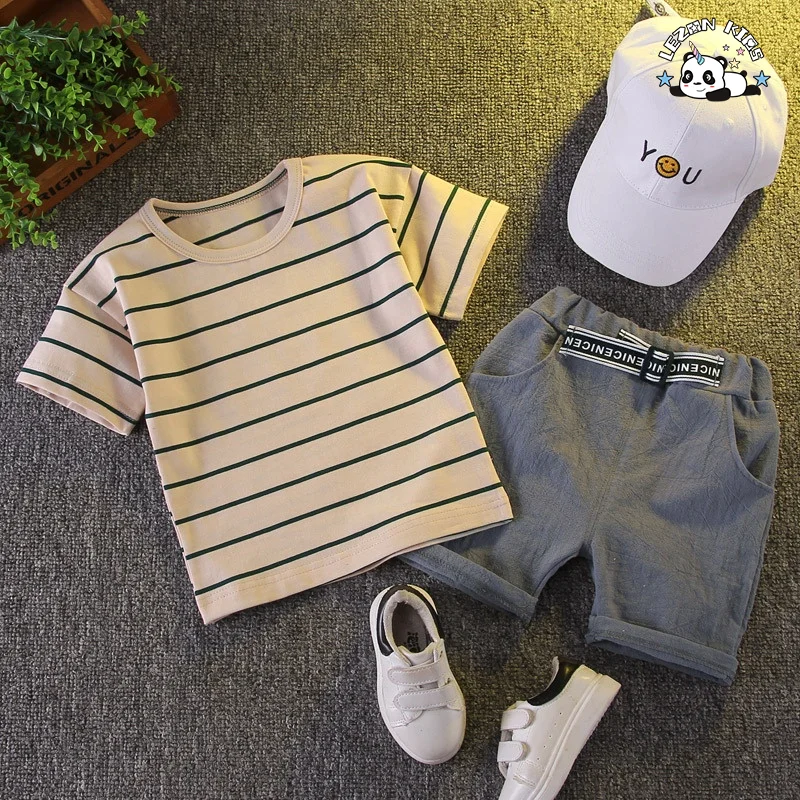 Customizable Baby Boys Short Sleeve T-shirt Tops&amp Pants Outfit 2pcs Set Casual Clothes Sets - Product Image