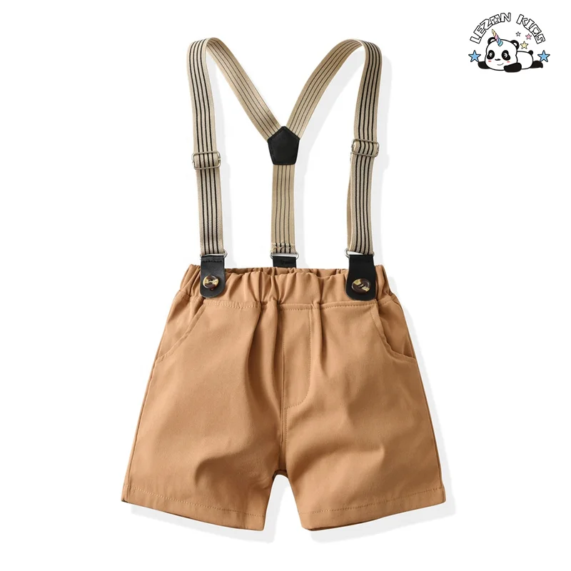 Customizable Children's Plaid Vest Dress Bow Knot Spring short Sleeve Cotton Shirt Boys clothing sets 2-14 years - Product Image