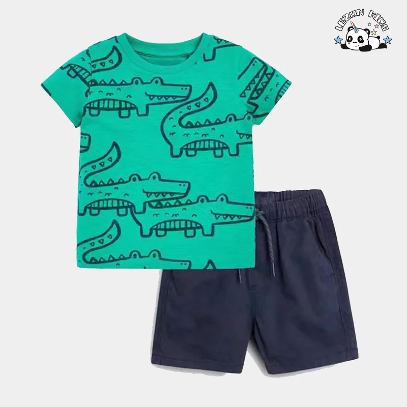 Customizable Children's T Shirt Set in Summer Cartoon Crocodile Shirt Boys Clothing Sets 2-14 Years Old