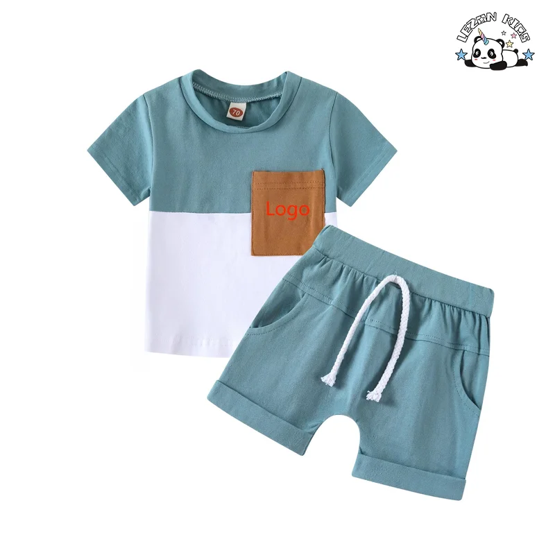 Customizable Color Block Baby Boys Outfit Two Piece Toddler Boys Clothing Sets for Daily Wear - Product Image