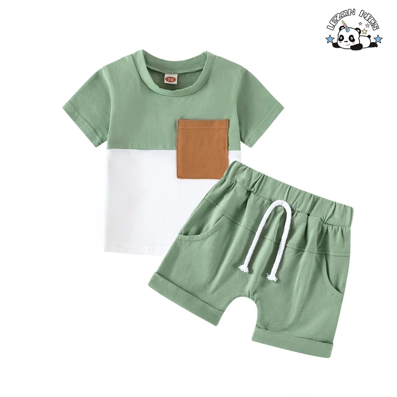 Customizable Color Block Baby Boys Outfit Two Piece Toddler Boys Clothing Sets for Daily Wear - Product Image