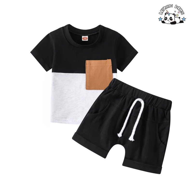 Customizable Color Block Baby Boys Outfit Two Piece Toddler Boys Clothing Sets for Daily Wear - Product Image