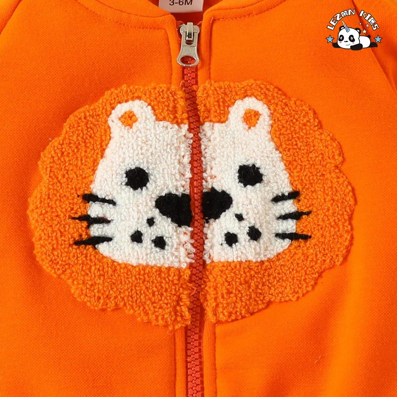 Customizable Cute Embroidery Zipper up Sweatshirt and Pants 2 Pcs Boys and Girls Clothing Sets for Autumn - Product Image