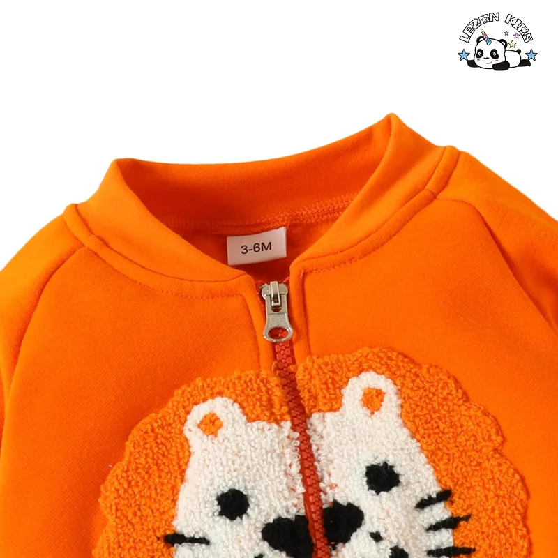 Customizable Cute Embroidery Zipper up Sweatshirt and Pants 2 Pcs Boys and Girls Clothing Sets for Autumn - Product Image