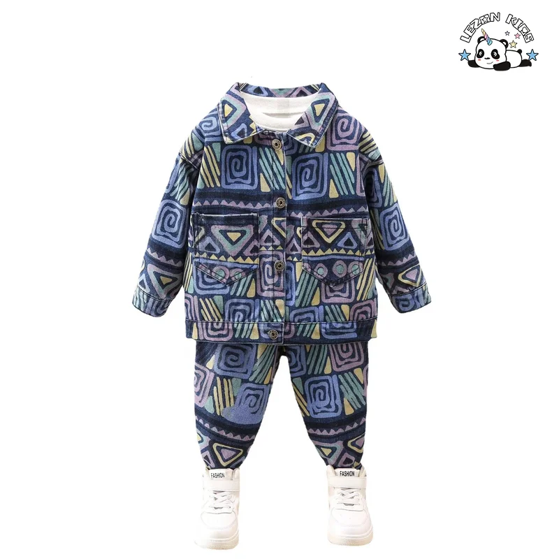 Customizable Fall New Kids Clothing Boys Denim Jacket Jogging Set Fashion Cool Boys Clothing Sets