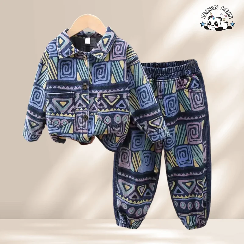 Customizable Fall New Kids Clothing Boys Denim Jacket Jogging Set Fashion Cool Boys Clothing Sets - Product Image