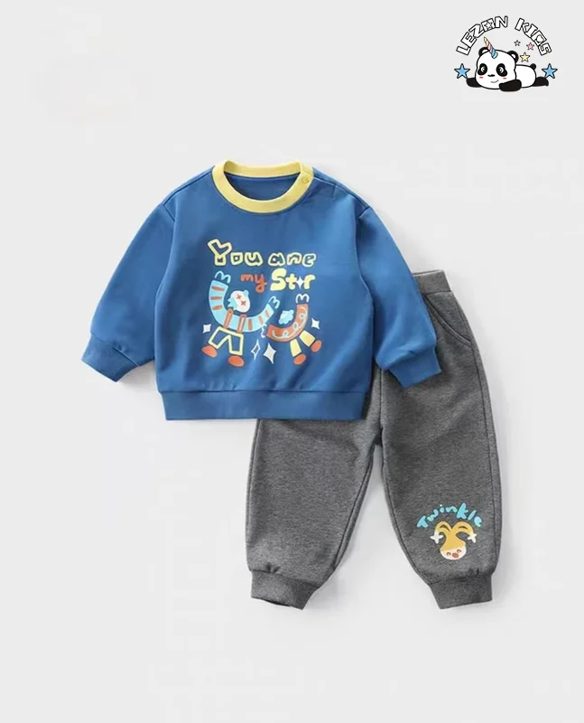 Customizable Fashion 100% Cotton Cute Printed 2pcs Spring Little Boys' Clothing Set 2-14 Years - Product Image