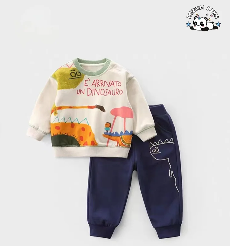 Customizable Fashion 100% Cotton Cute Printed 2pcs Spring Little Boys' Clothing Set 2-14 Years - Product Image