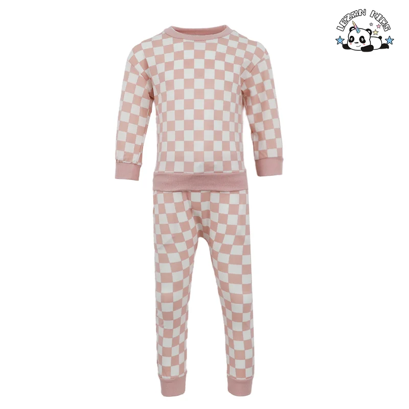 Customizable Fashion Winter Custom  Long Sleeve 2pcs Set Checkerboard Boys Clothing Sets for Casual Wear